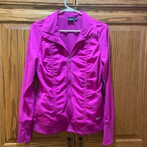 FILA SPORT Workout Ruched Jacket Full Zip, Fuchsia Pink/Purple with Thumb Holes